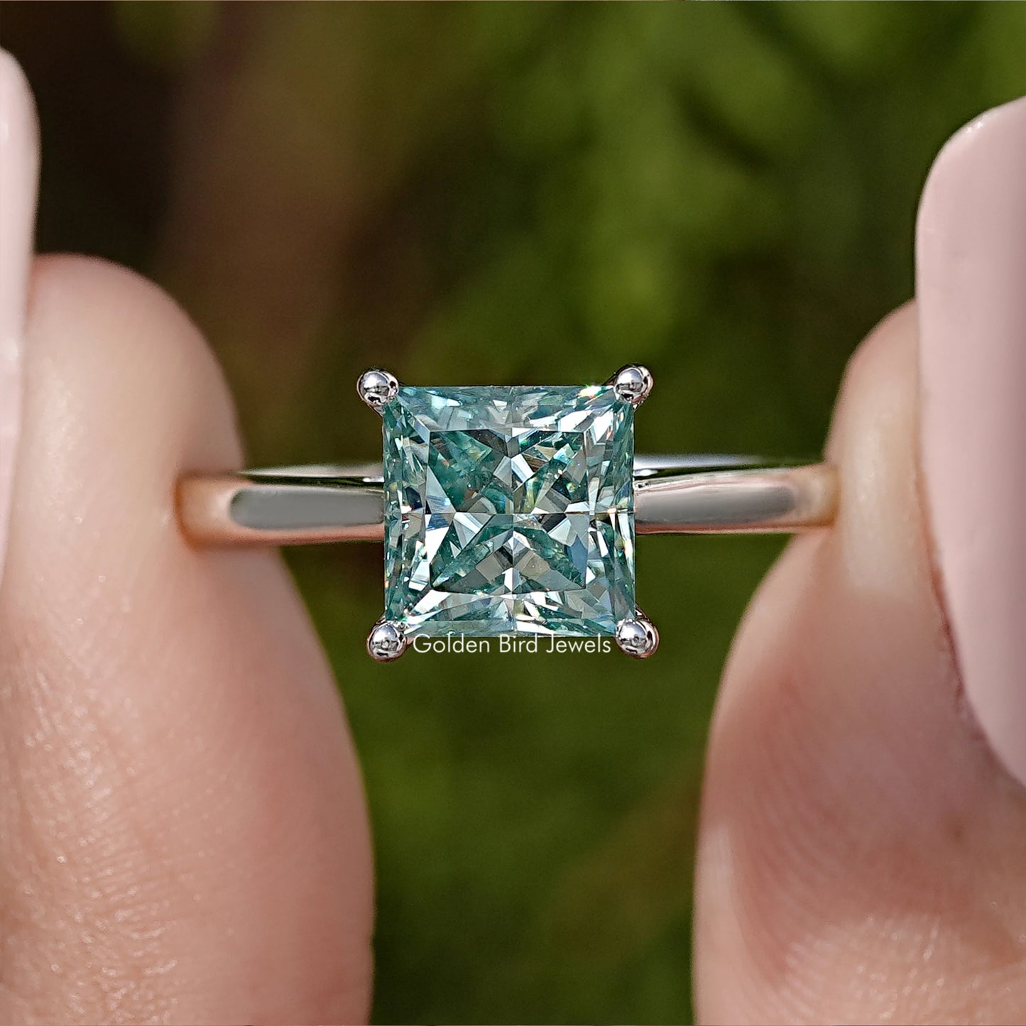 Princess Cut Moissanite Gemstone Solitaire Wedding Ring