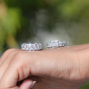 View of Princess Cut Moissanite Hoop Earring In White Gold