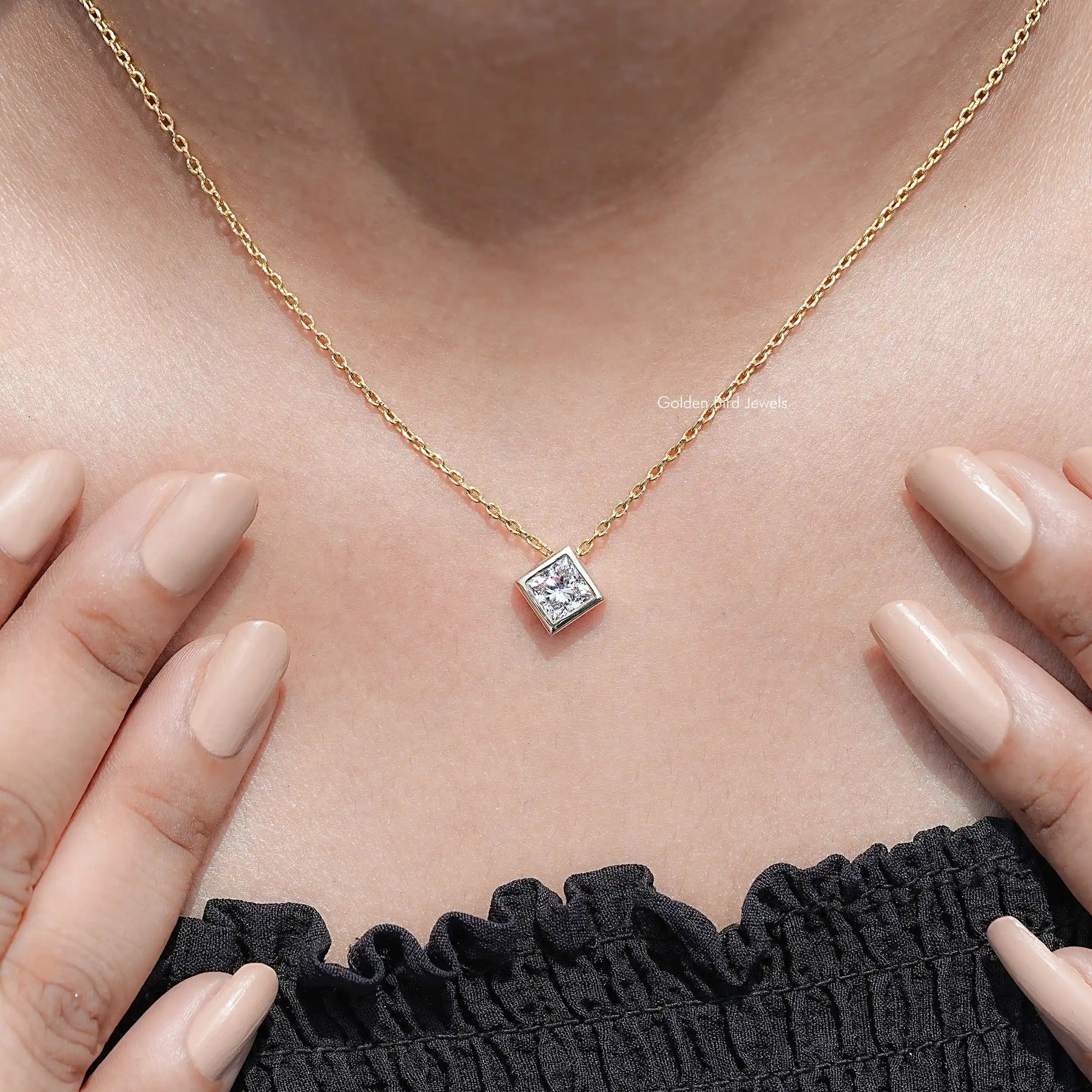 Princess Cut Lab Diamond Bezel Set Solitaire Pendant