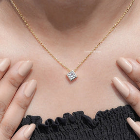 Princess Cut Lab Diamond Bezel Set Solitaire Pendant