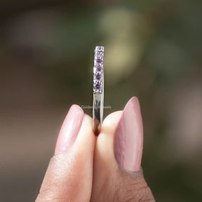 Side View of Purple Alexandrite Round Gemstone Eternity Band	