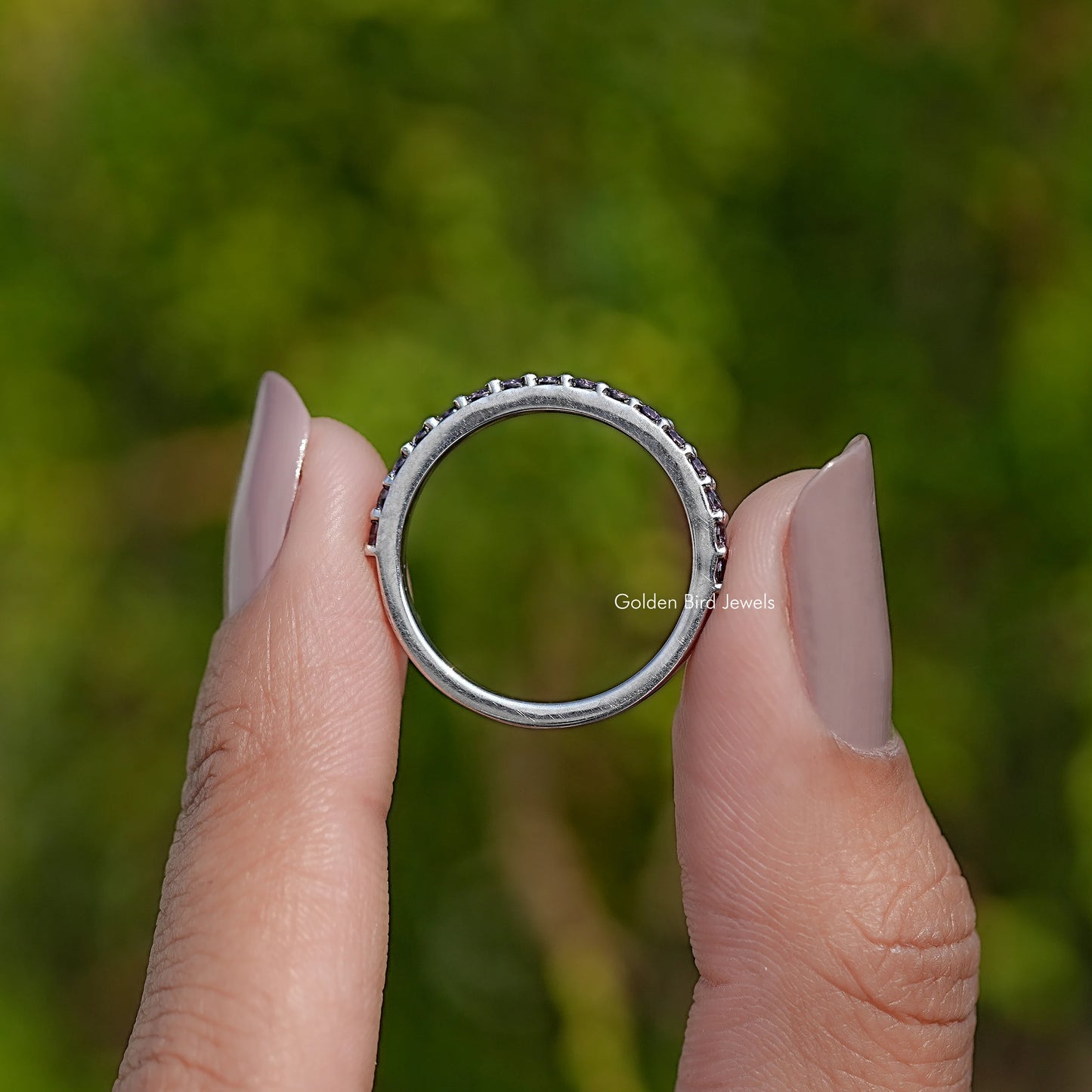 February Birthstone Purple Amethyst Round Eternity Band