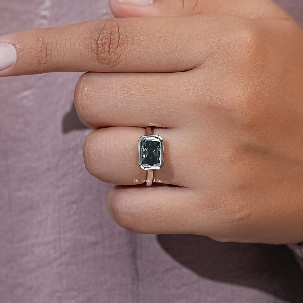 Gray Radiant Cut Moissanite Solitaire Ring