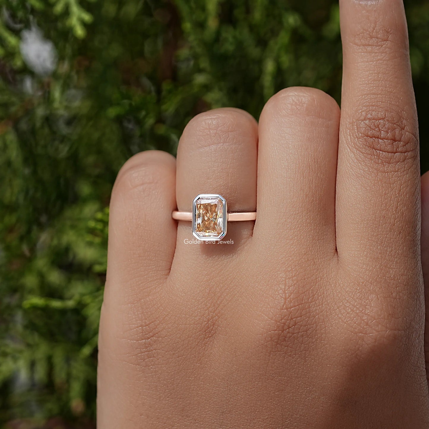Radiant Cut Moissanite Diamond Bezel Set Ring