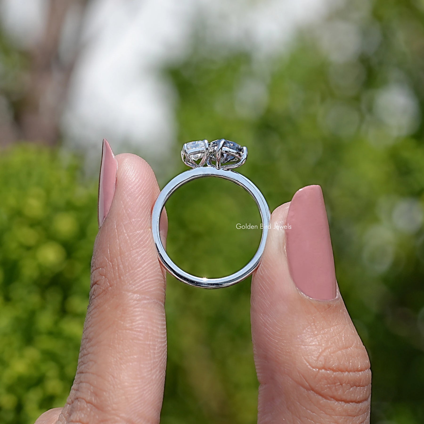 Back View Of Toi Et Moi Moissanite Ring Engagement Ring