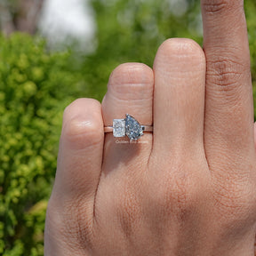 Top View Of Radiant And Pear Cut Toi Et Moi Moissanite Ring