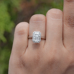 Top View Of Radiant shaped diamond engagement ring 
