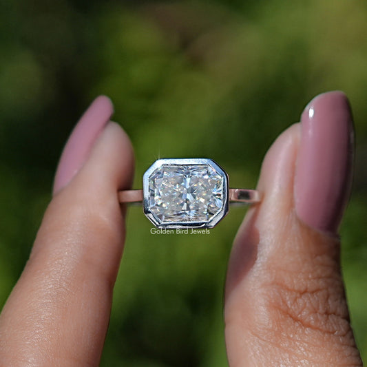 Front view of Radiant Cut Moissanite Bezel Set Engagement Ring