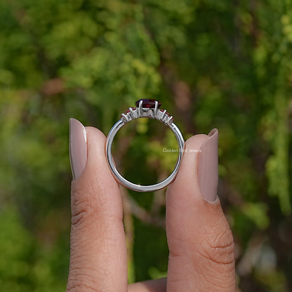 Red Ruby Hexagon Cut Gemstone 5 Stone Ring