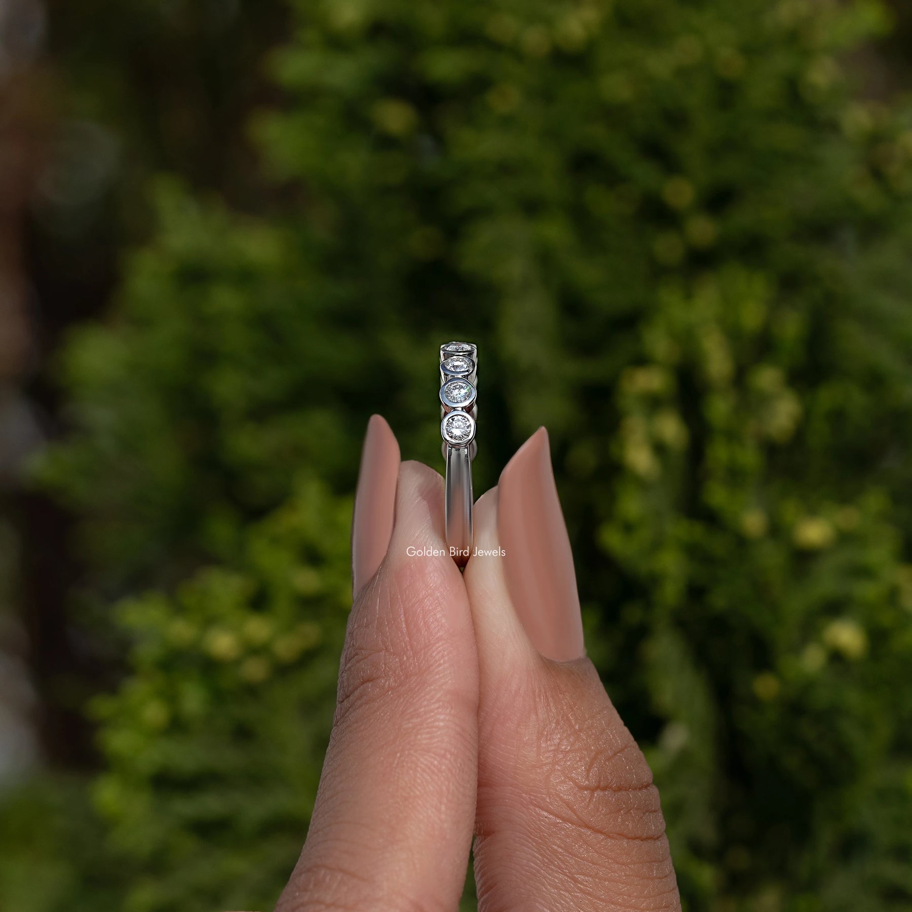 Round Bezel Set Lab Diamond Wedding Band