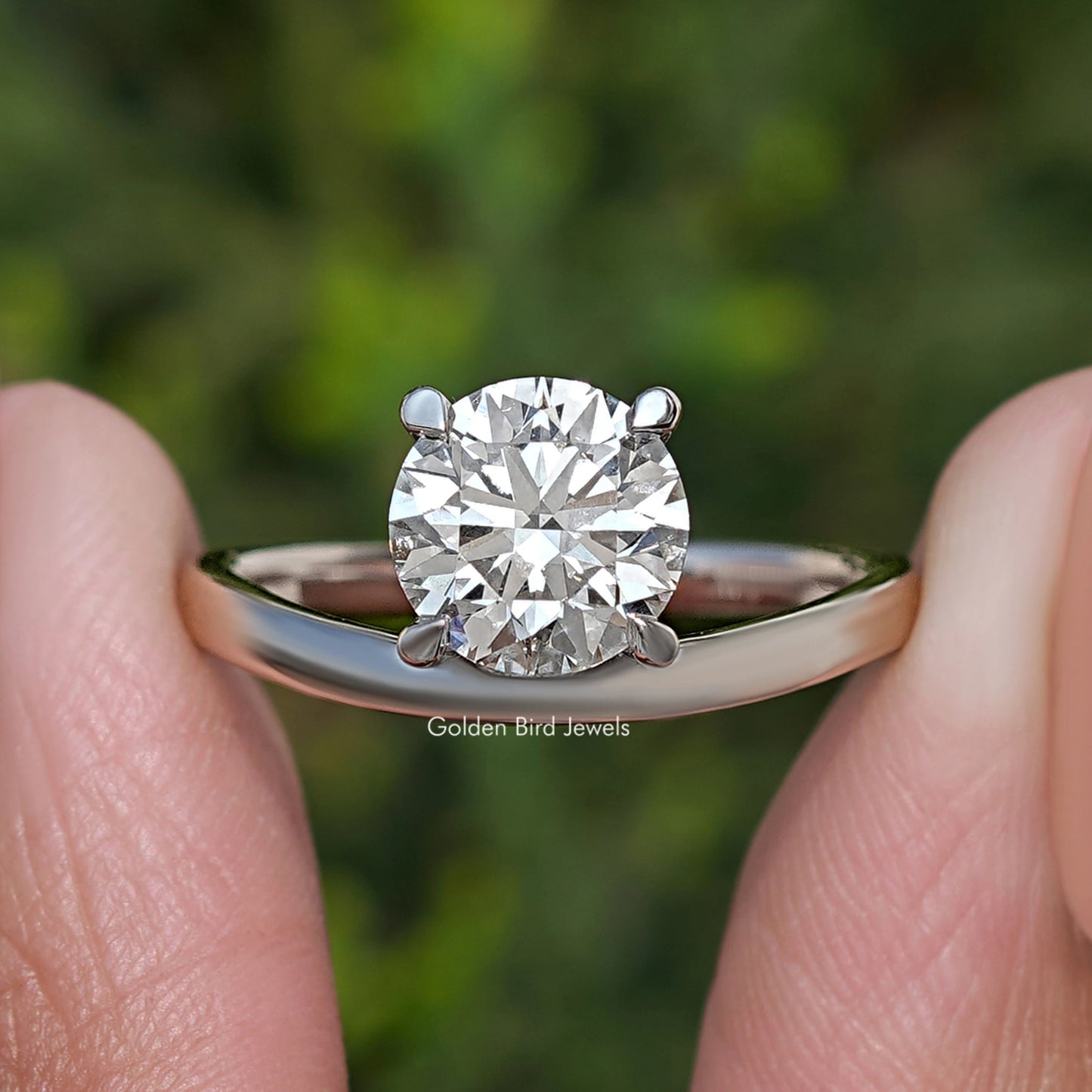 Round Cut Lab Diamond Curved Solitaire Ring