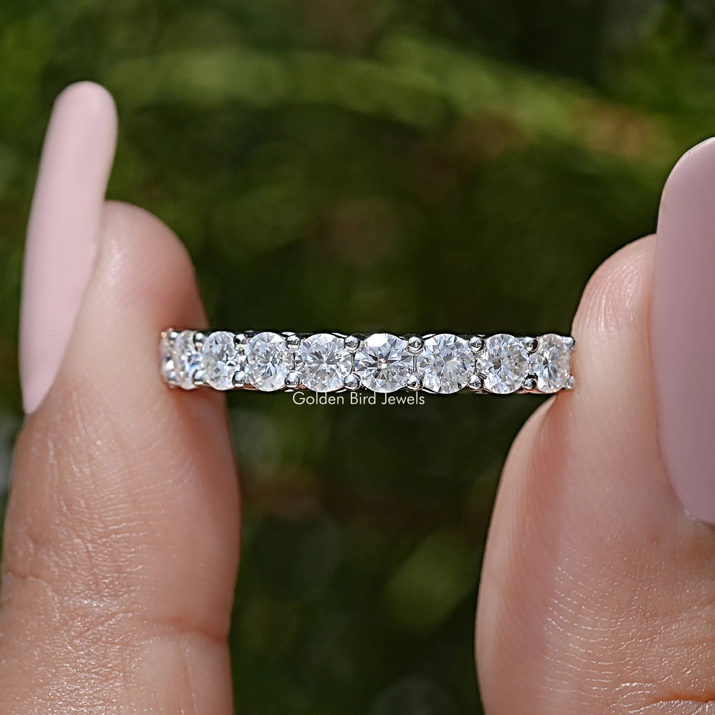 Colorless Round Cut Half Eternity Moissanite Band
