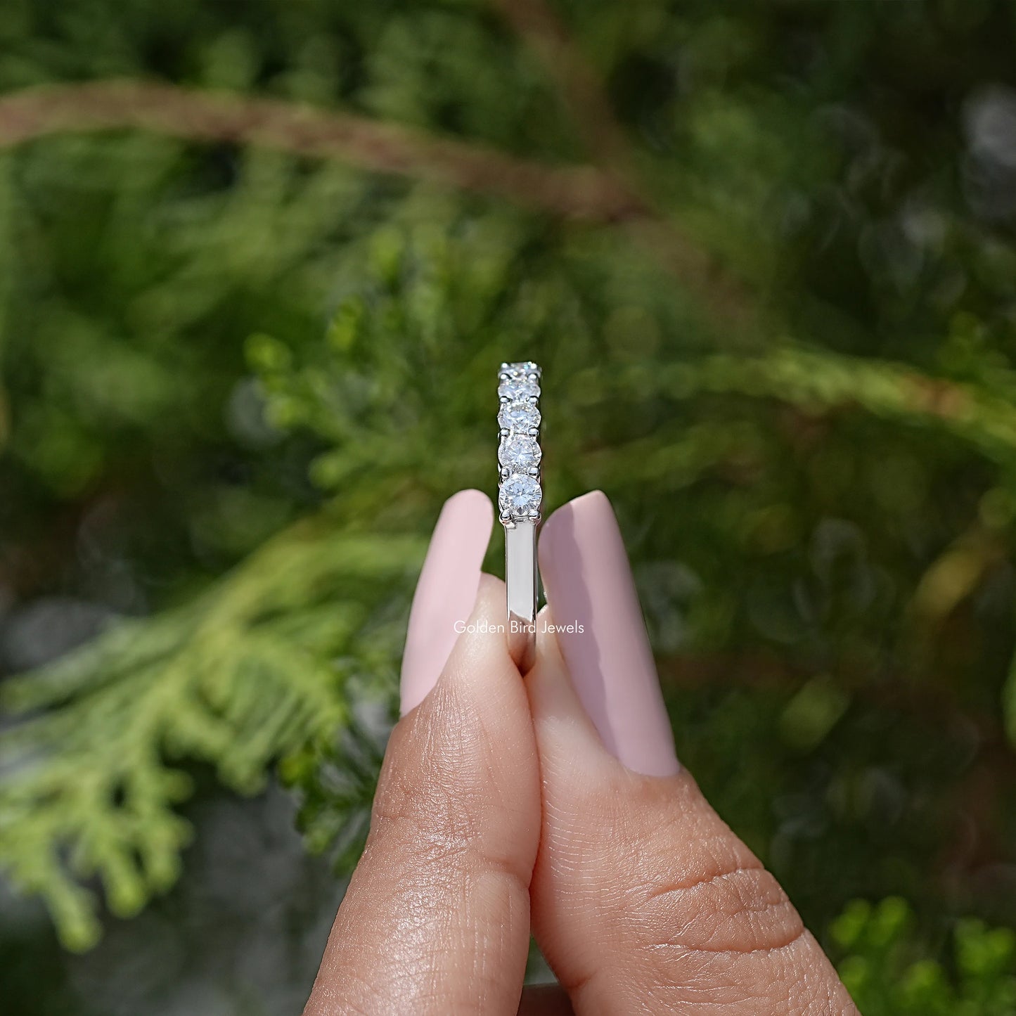 Colorless Round Cut Half Eternity Moissanite Band