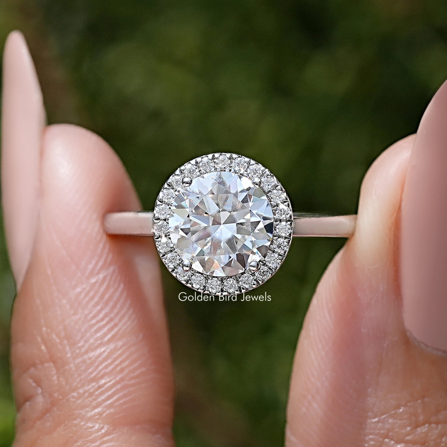 Old European Round Cut Moissanite Diamond Halo Promise Ring