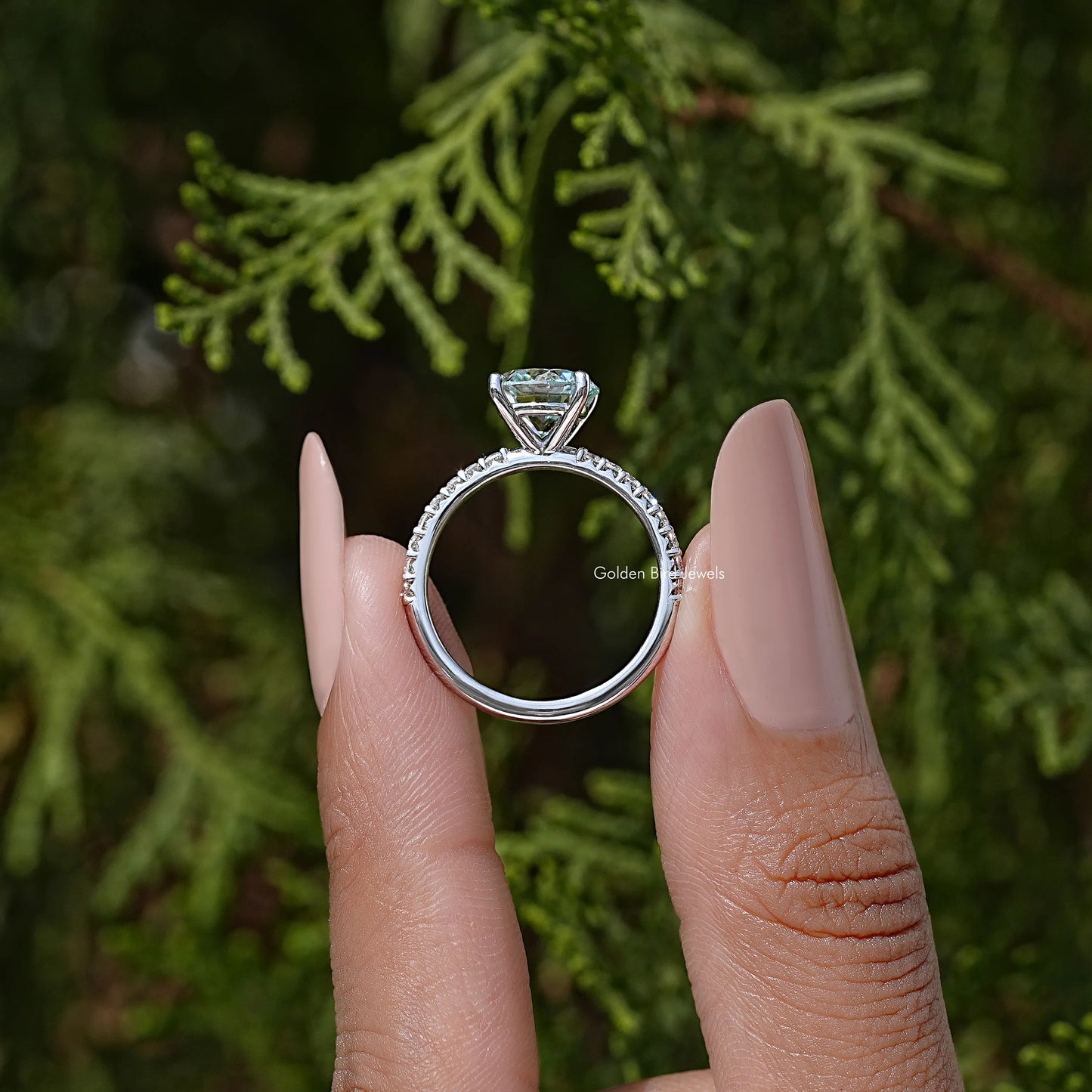 Round Cut Moissanite Solitaire Accent Ring