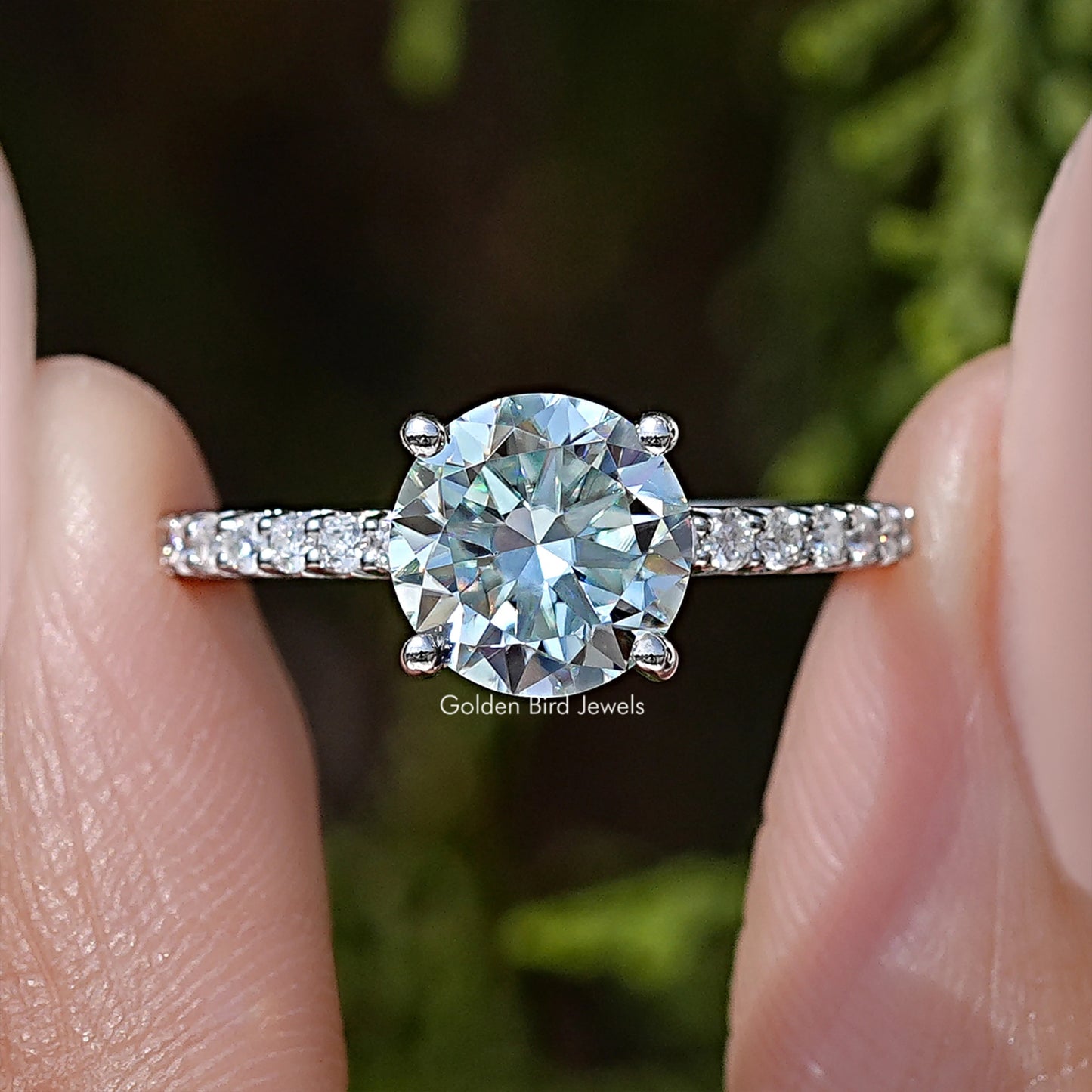 Round Cut Moissanite Solitaire Accent Ring