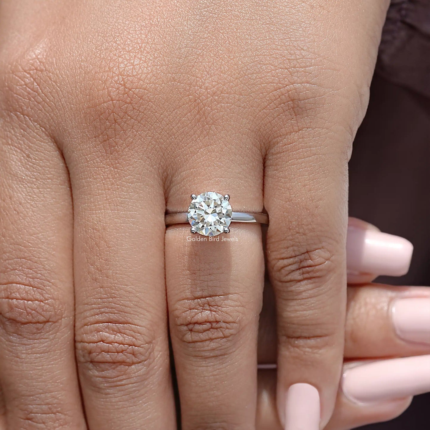Round Diamond Moissanite Gemstone Hidden Halo Wedding Ring