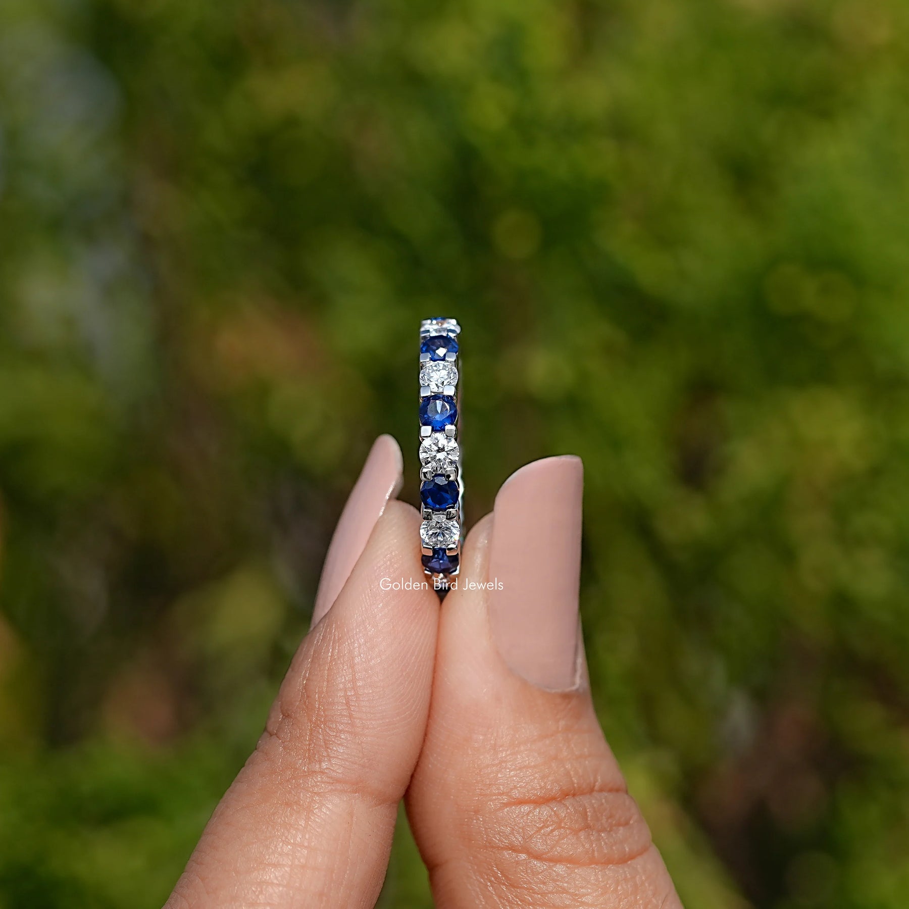 Side View Of Blue Gemstone Eternity Band
