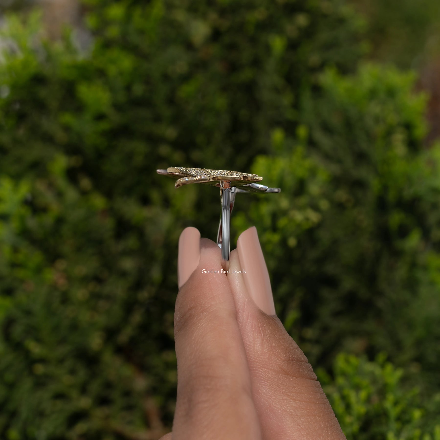 Round Cut Butterfly Moissanite Cocktail Ring