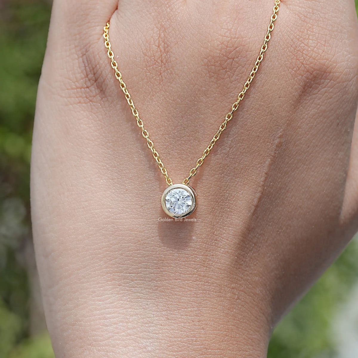 hand Showing View of Round Cut Lab Diamond Pendant