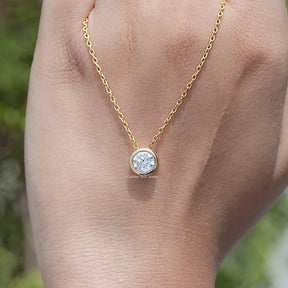 hand Showing View of Round Cut Lab Diamond Pendant