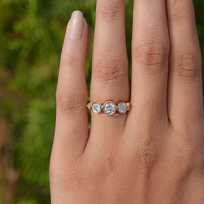 View of Round Cut Lab Diamond Five Stone Ring In Yellow Gold