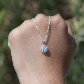 Front View of Round Cut Diamond Halo Pendant Necklace