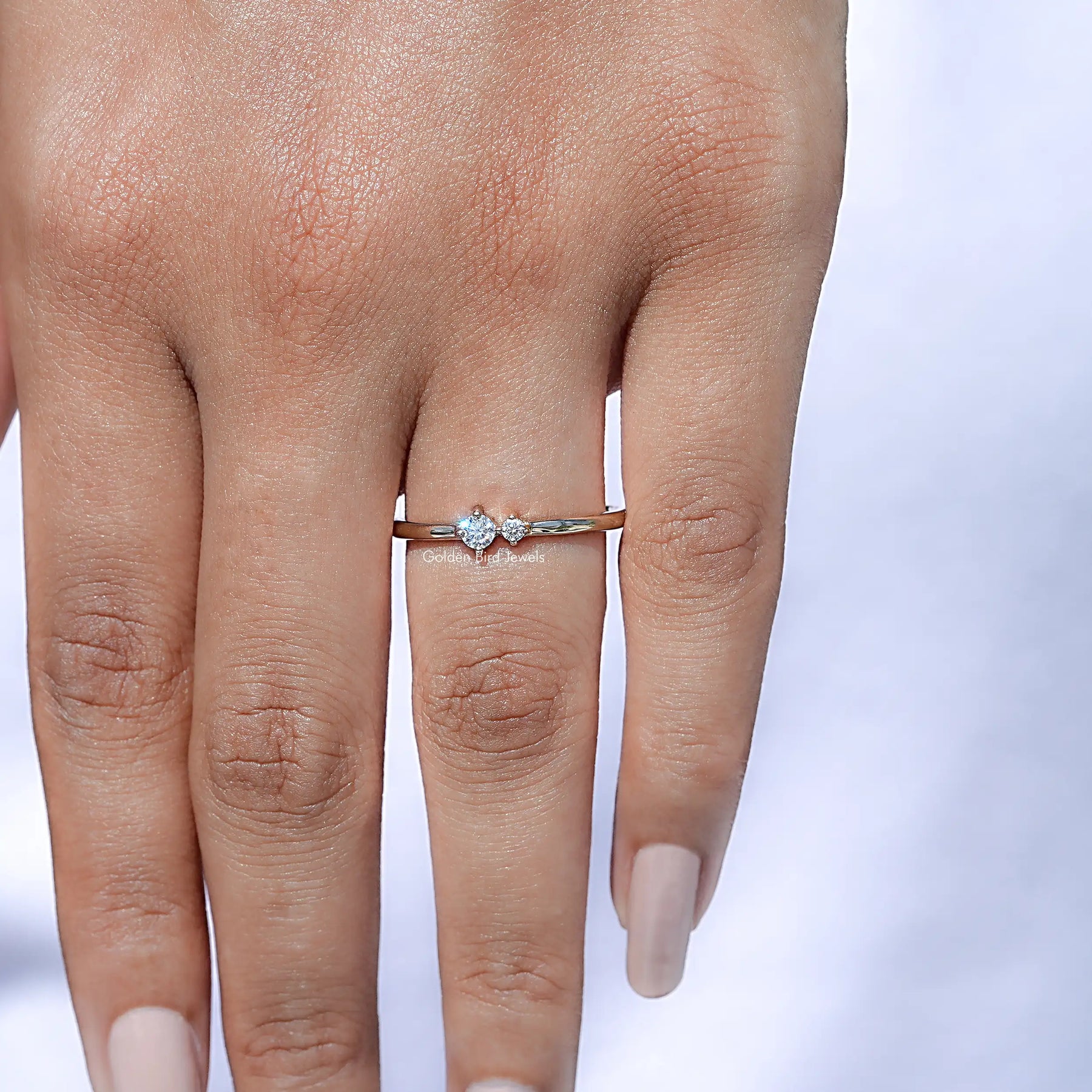 View of Round Cut Lab Grown Diamond Toi Et Moi Ring In Finger 