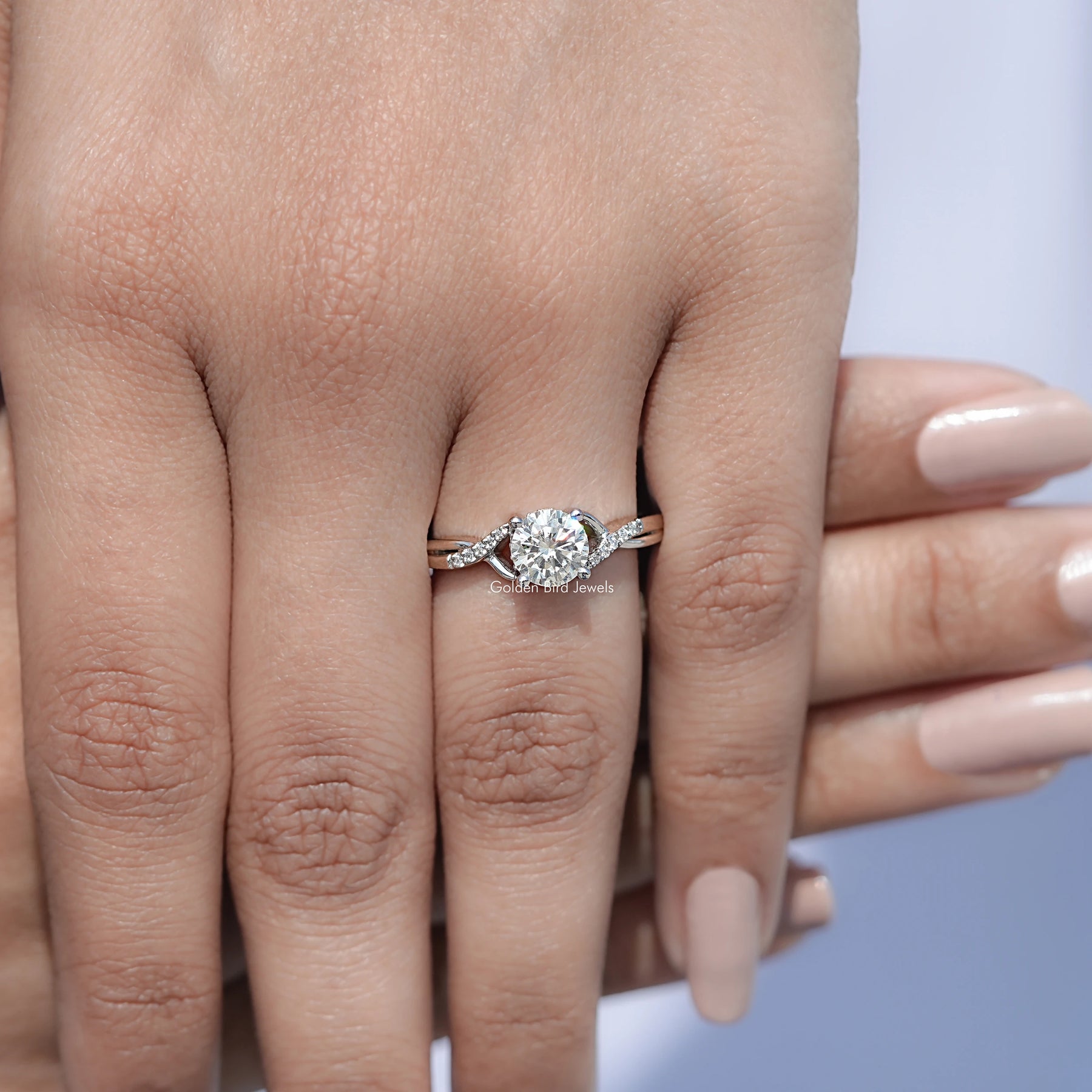 Detailed View Of Criss Cross Accent Engagement Ring
