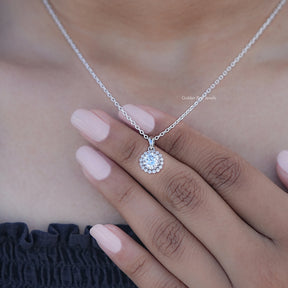 Display View of Round Cut Lab Diamond Halo Necklace