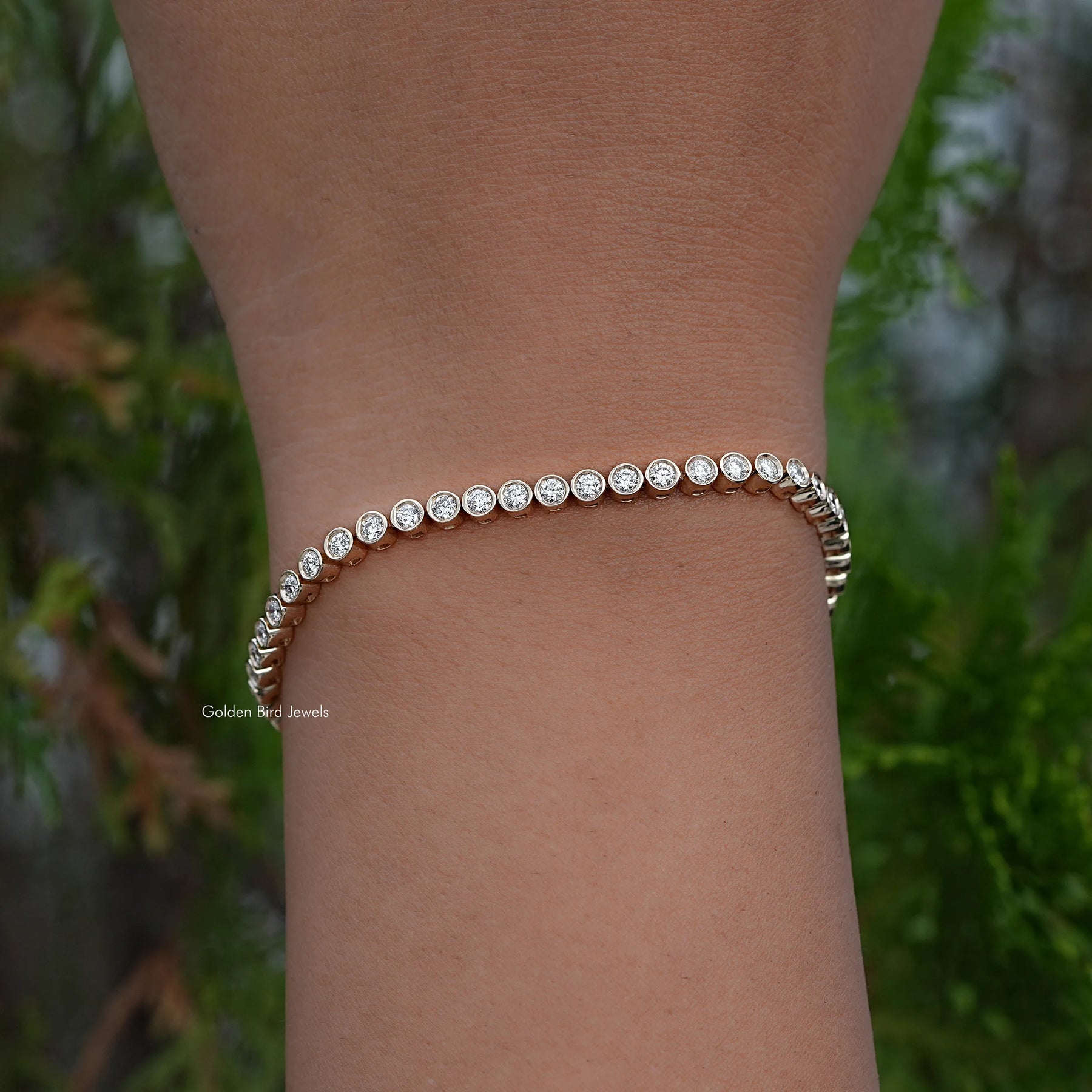 Detailed View Of Bezel Set Round Cut Bracelet