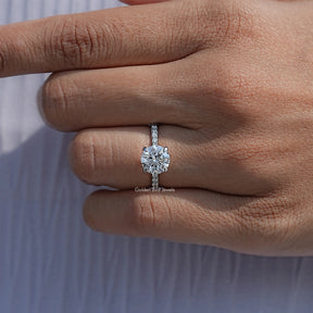 Close View Of Round Shaped Lab Diamond Hidden Halo Ring
