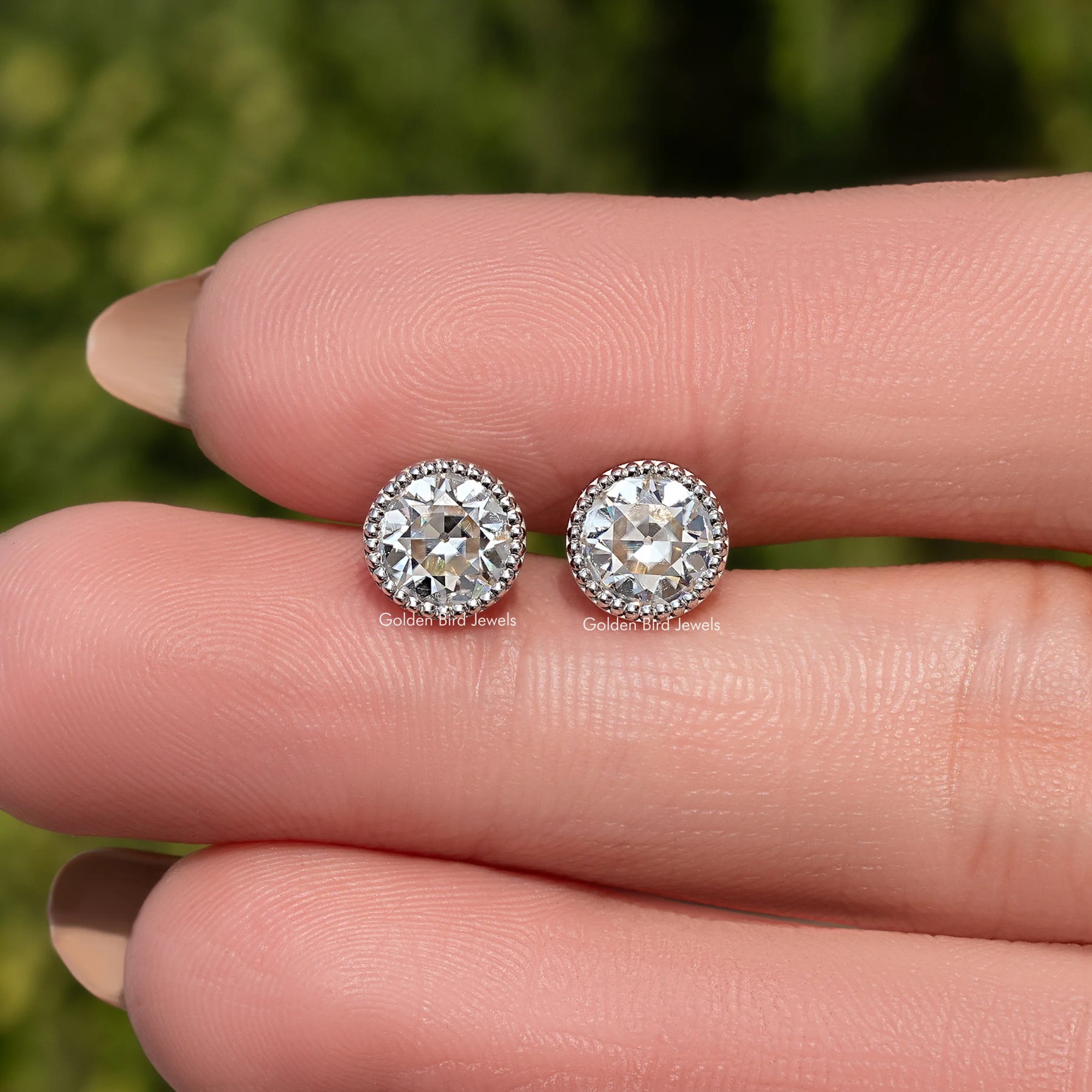 Old European Round Cut Milgrain Bezel Set Earrings