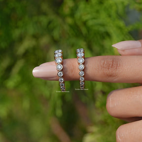 In Finger Front View of Round Cut Diamond C Hoop Earrings 