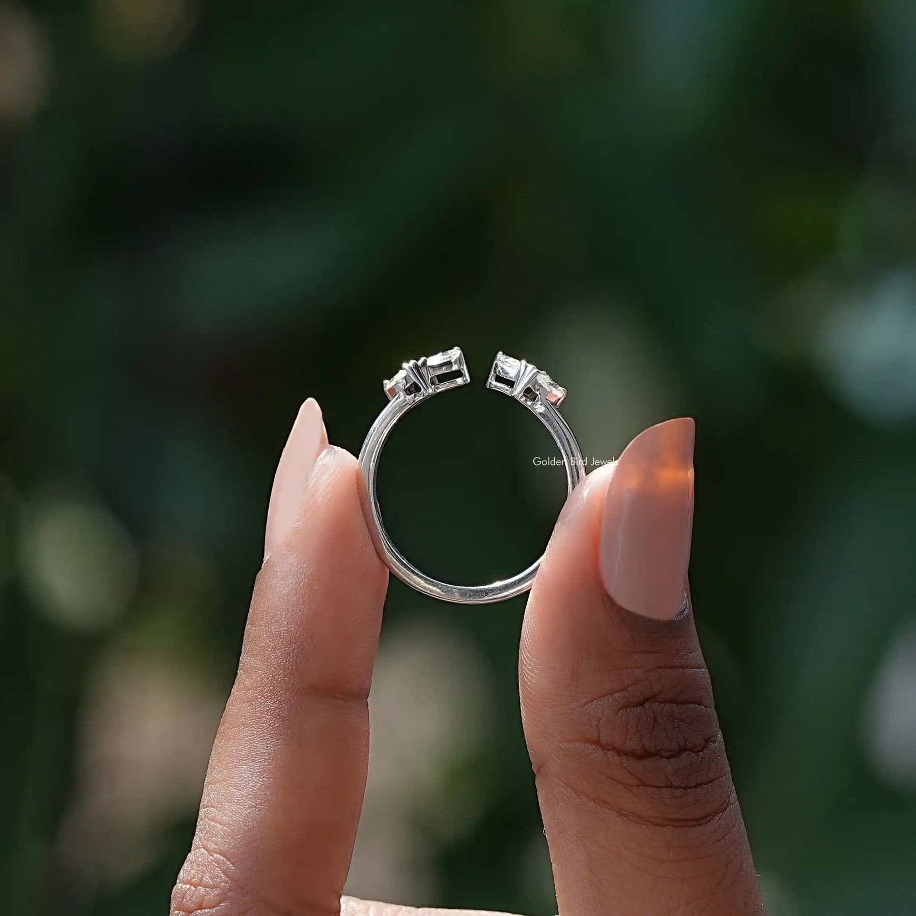 Back View Of Lab Diamond Open Cuff Stacking Band
