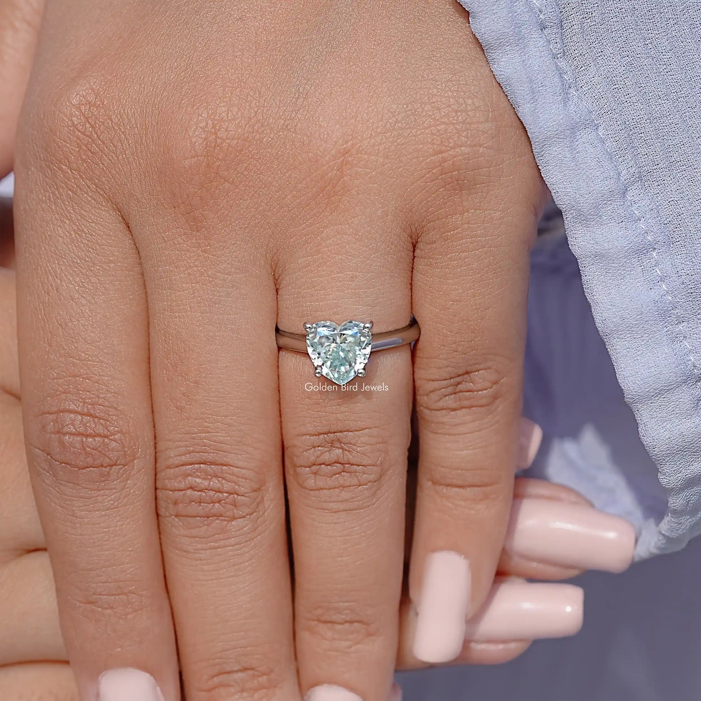 Blue Heart Moissanite Gemstone Solitaire Wedding Ring