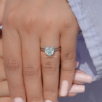 Blue Heart Moissanite Gemstone Solitaire Wedding Ring