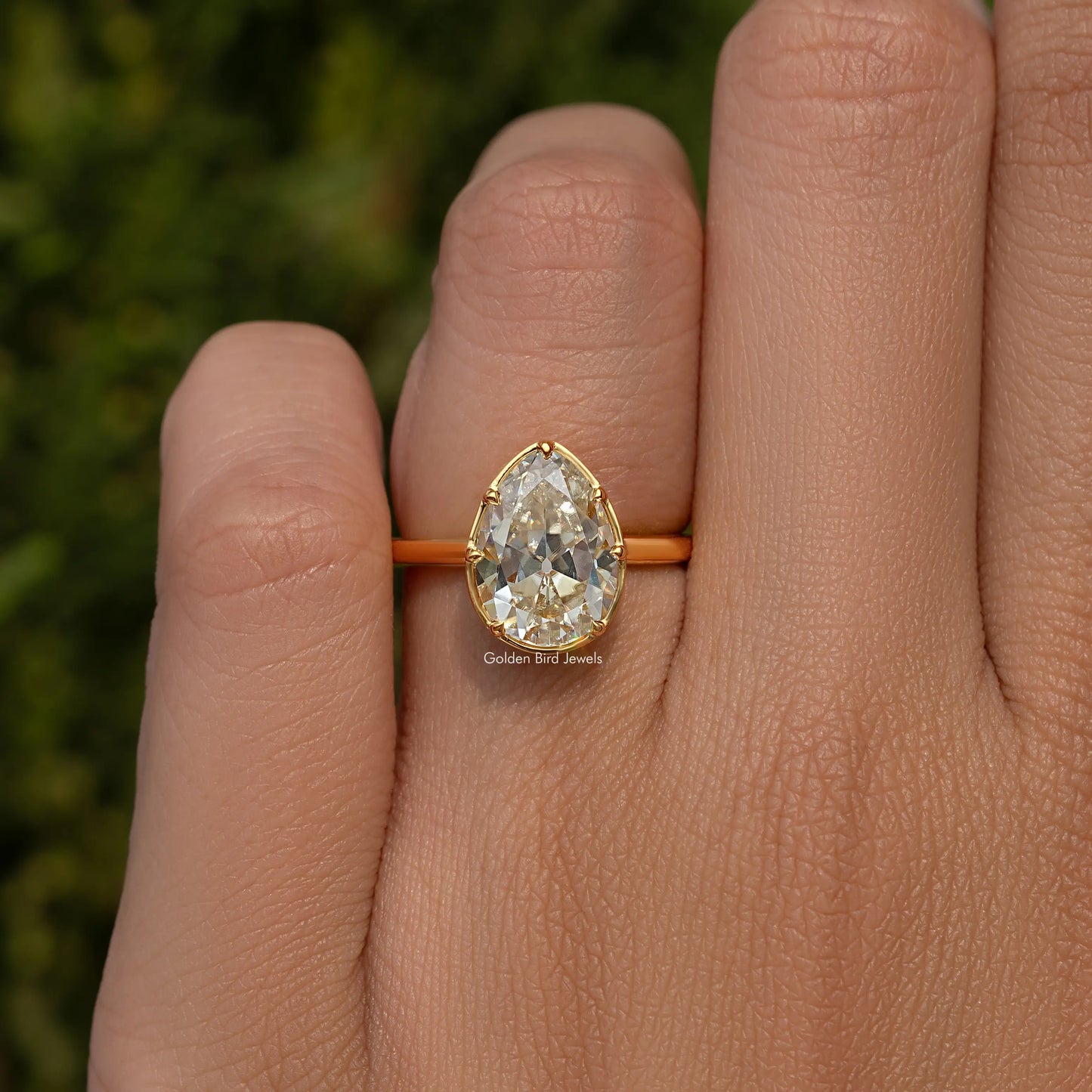 Old Mine Pear Moissanite Solitaire Engagement Ring