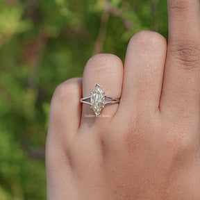 Top View Of Old Mine Marquise Shaped Moissanite Solitaire Ring