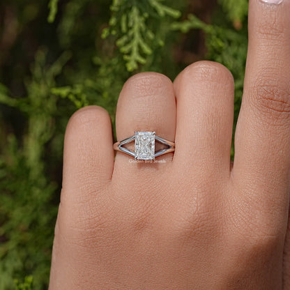 Radiant Cut Moissanite Split Shank Solitaire Engagement Ring