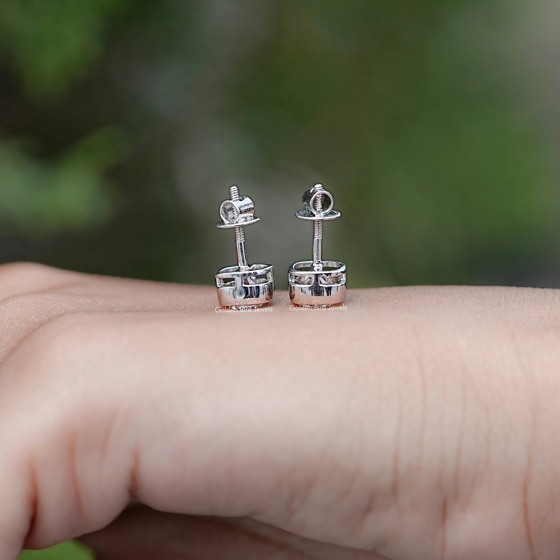 Back View of Square Old Mine Cushion Stud Earrings in screw back