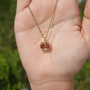 Close View Of Step Cut Oval Moissanite Pendant in Secure Setting 