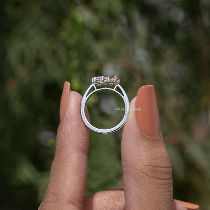 Three Stone Moissanite Gemstone Engagement Ring