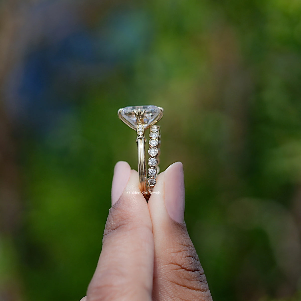 Side View of Engagement ring crafted With Old Mine Cushion Moissanite 