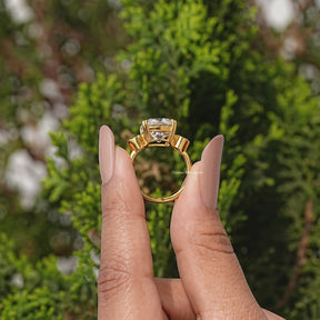 Old Mine Cushion Three Stone Moissanite Ring