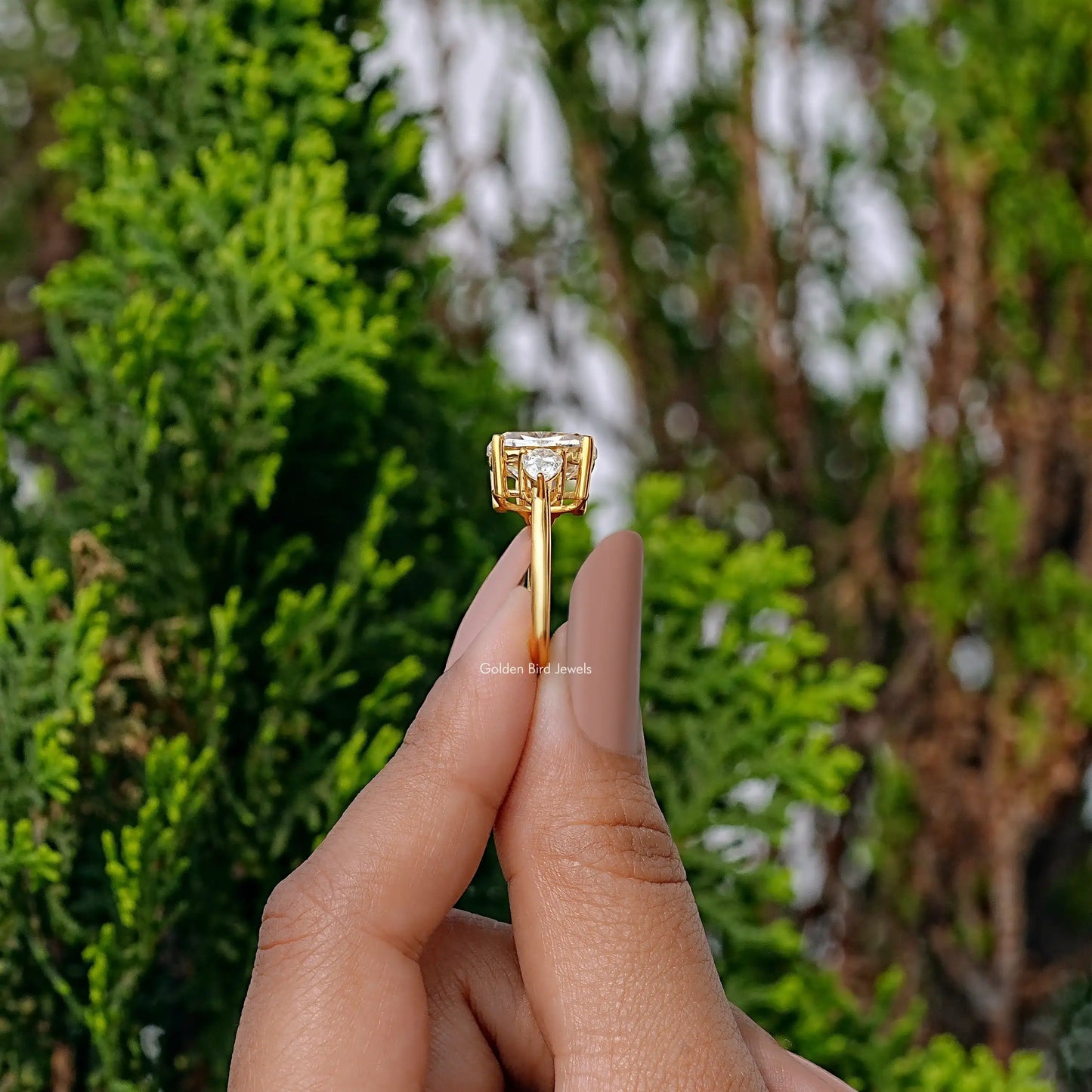 Three Stone Old Mine Cushion Cut Moissanite Ring
