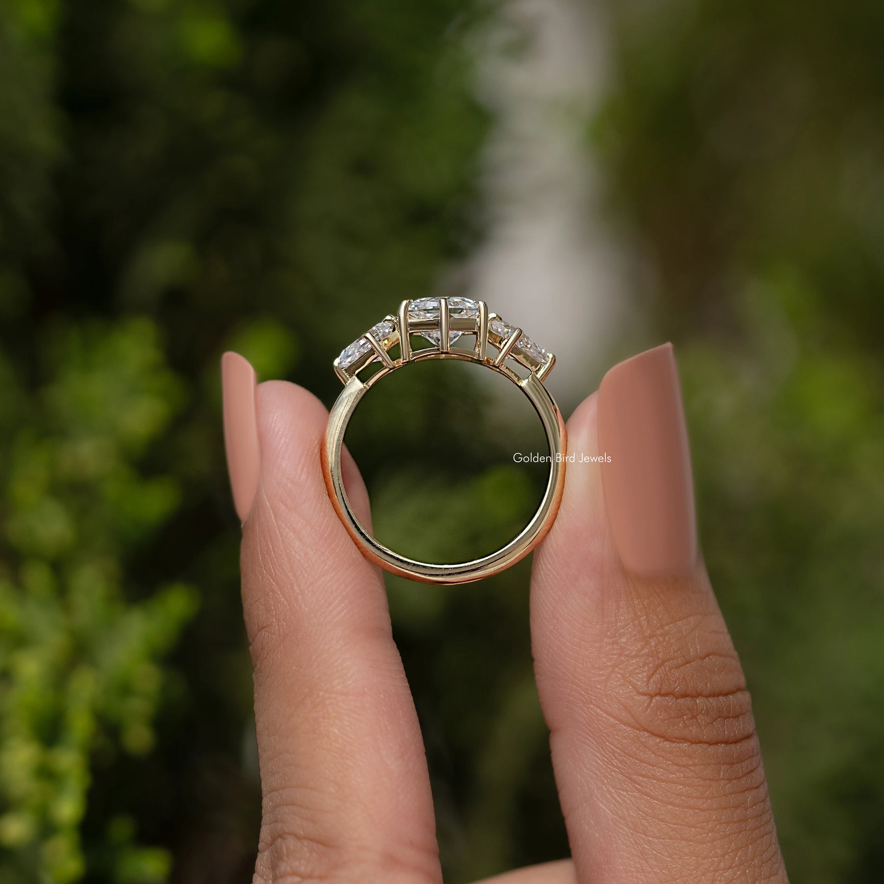 Hexagone Cut Lab Diamond Three Stone Ring
