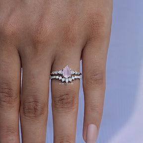 Front View of Pear Cut Bridal Ring Set In White Gold