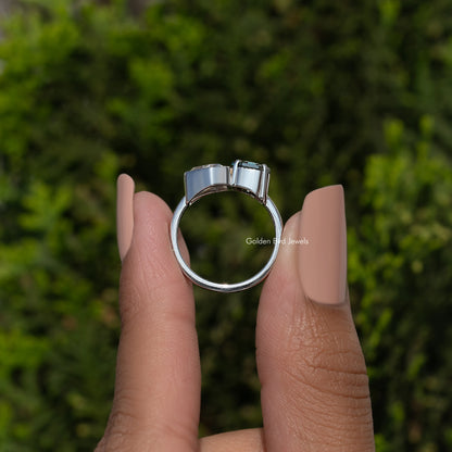 Shield Cut Moissanite Bezel Set Two Stone Ring