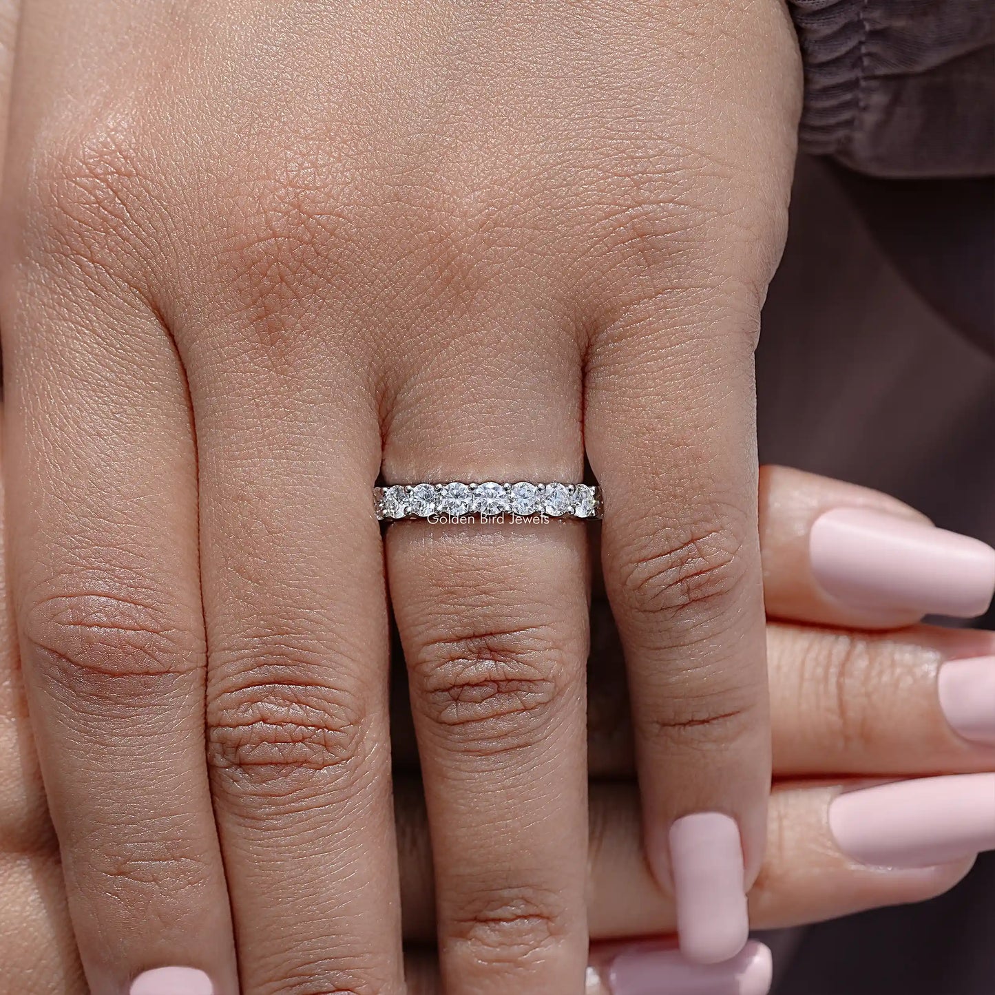 Colorless Round Cut Half Eternity Moissanite Band